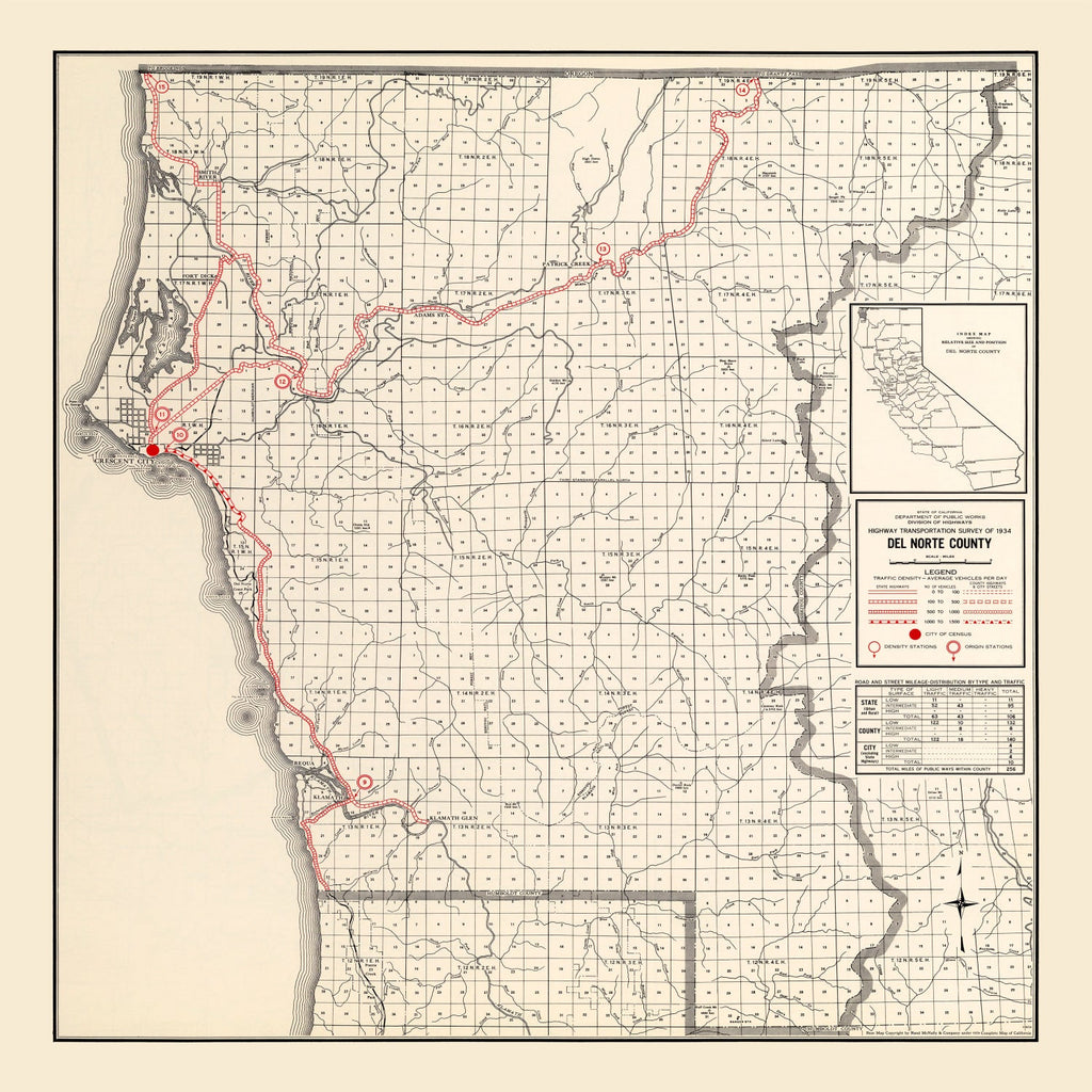 Vintage Map of Del Norte County, California 1935