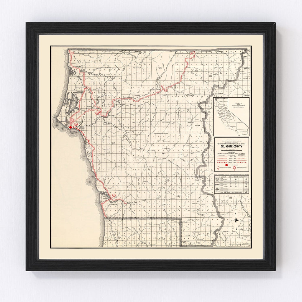 Vintage Map of Del Norte County, California 1935