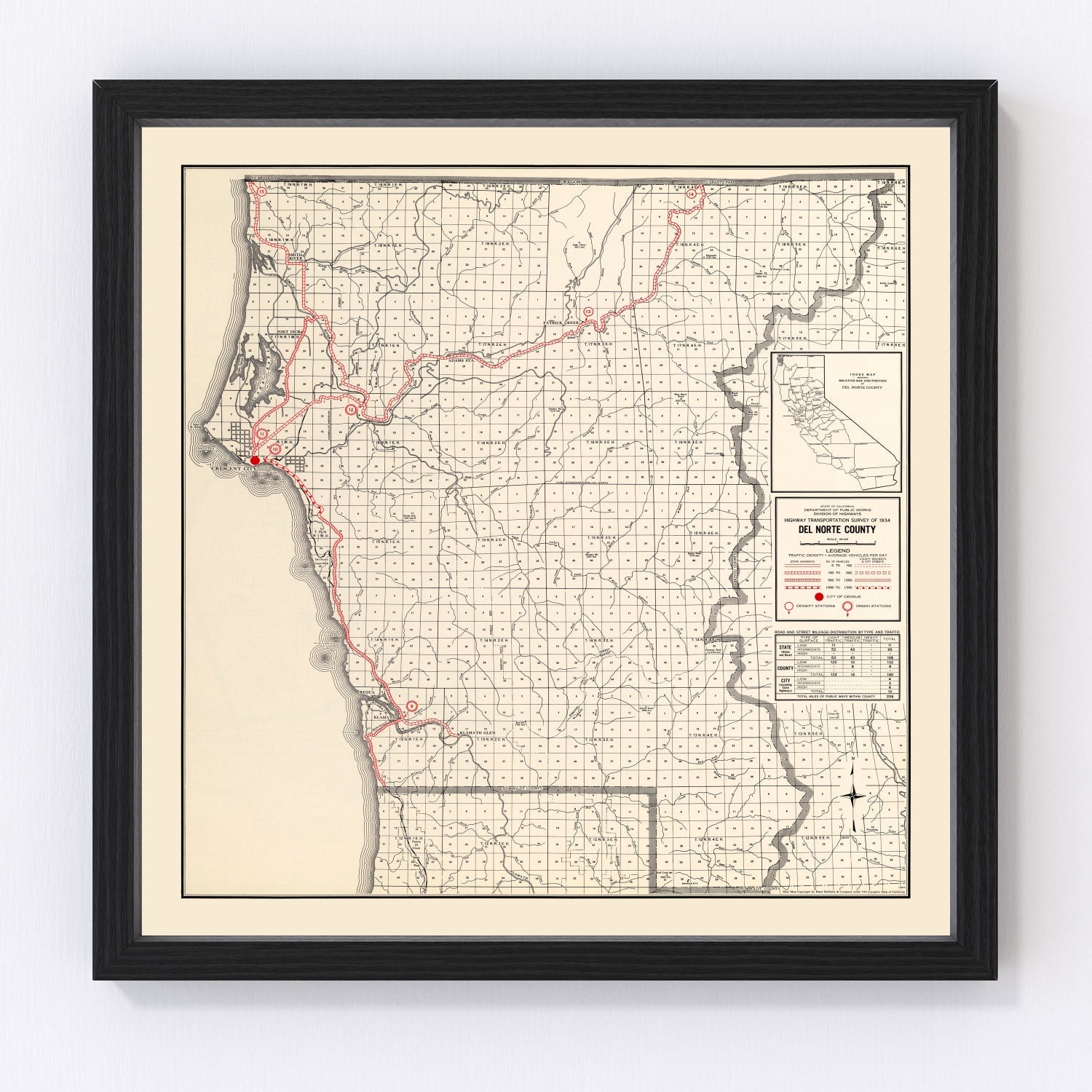 Vintage Map of Del Norte County, California 1935
