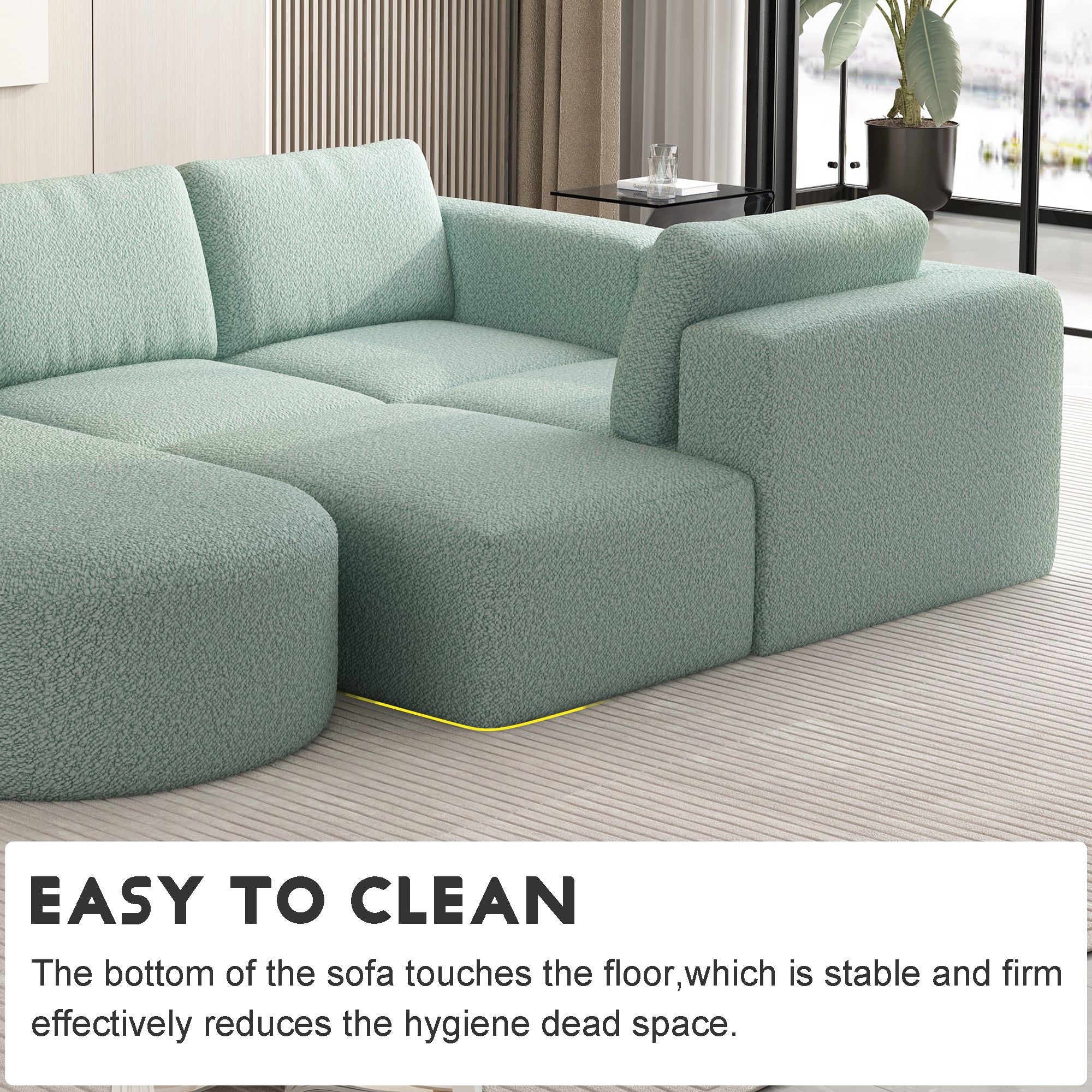 104.32*70.86 Modular Sectional Sofa Sleeper Couch, Sectional Sofa with Chaise and Ottoman, Convertible U Shaped Modular Sofa Set. Compressed spon, Light Green (Combo A+B+C+D)