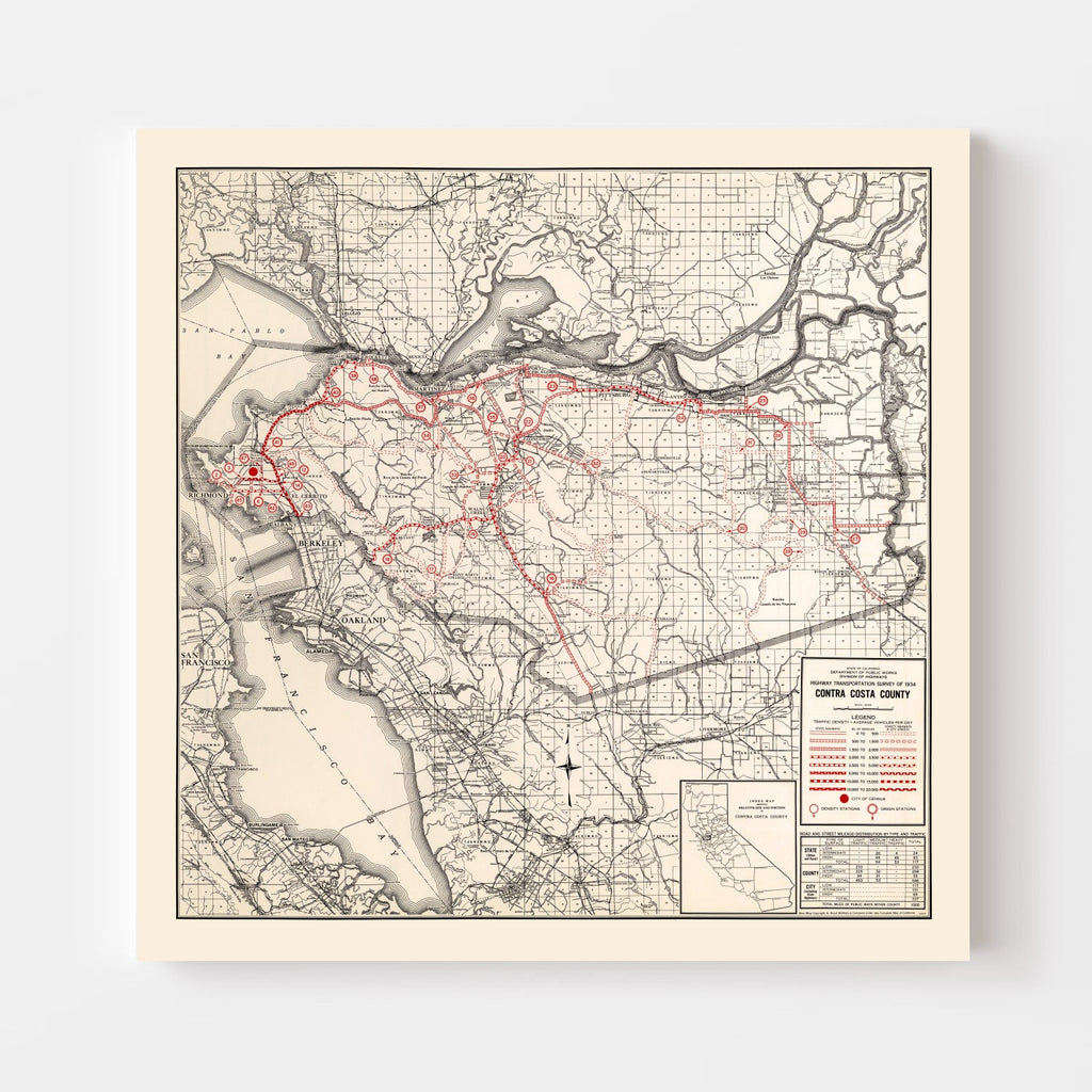 Vintage Map of Contra Costa County, California 1935