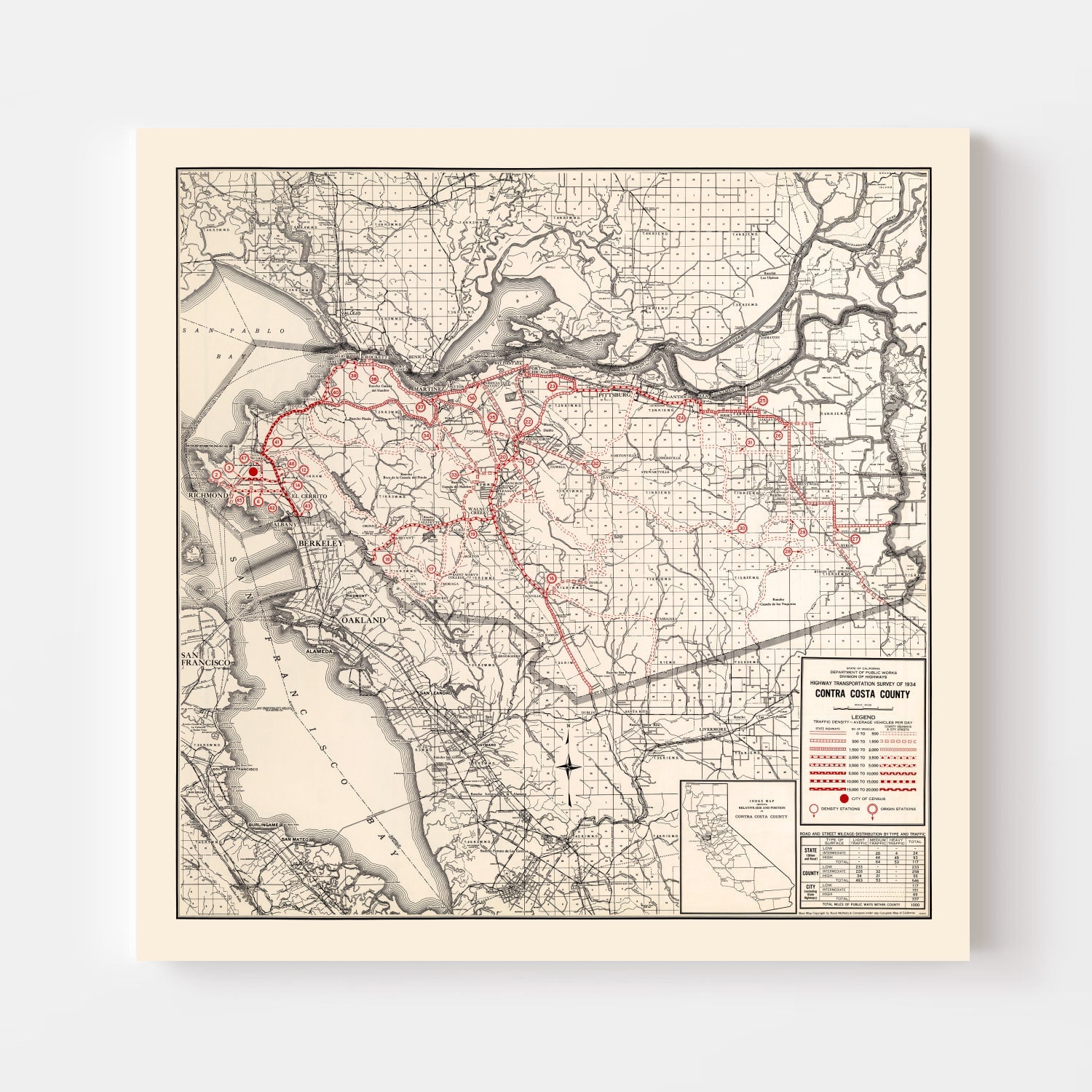 Vintage Map of Contra Costa County, California 1935