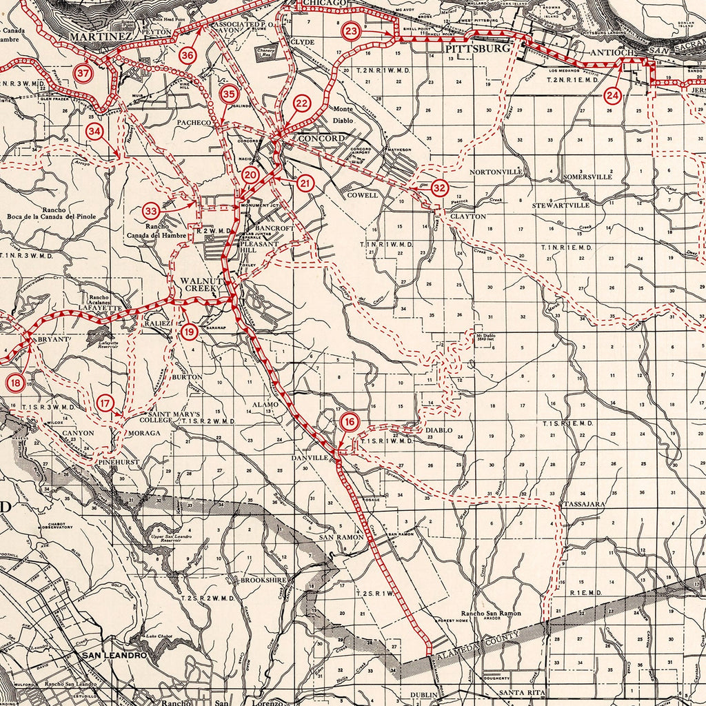 Vintage Map of Contra Costa County, California 1935