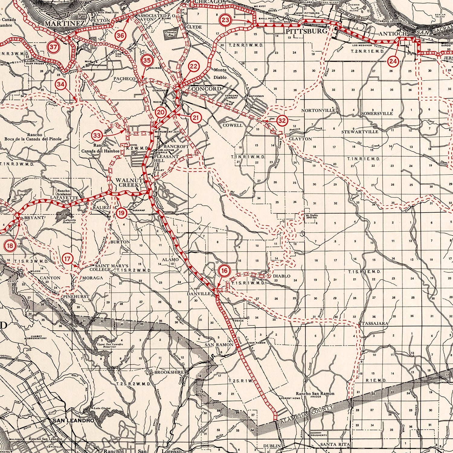 Vintage Map of Contra Costa County, California 1935