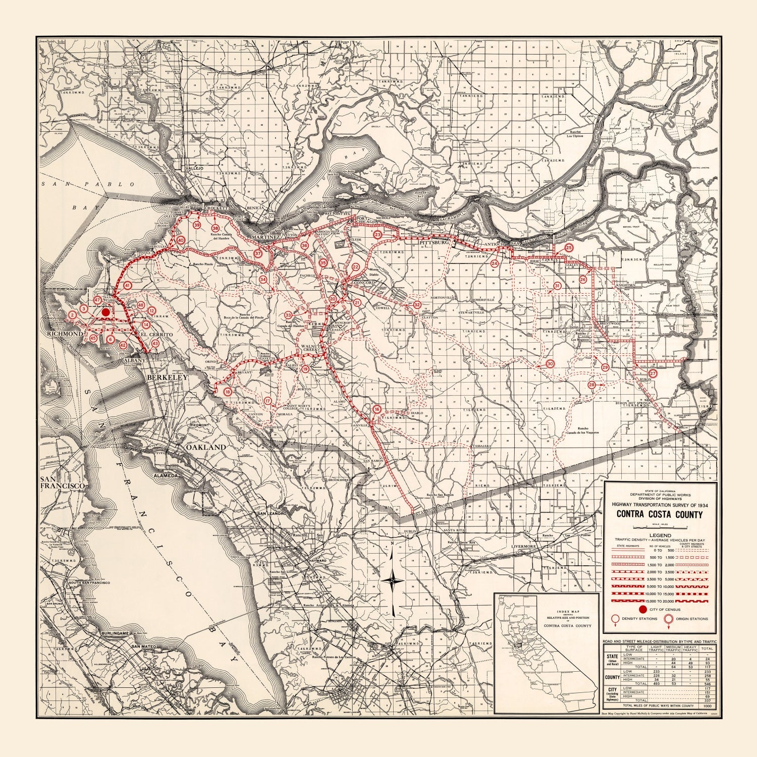Vintage Map of Contra Costa County, California 1935