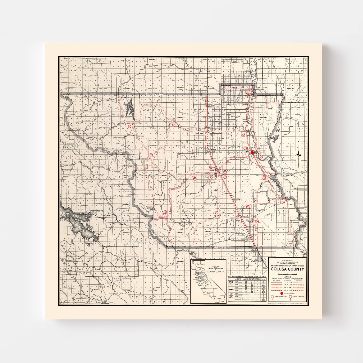 Vintage Map of Colusa County, California 1935