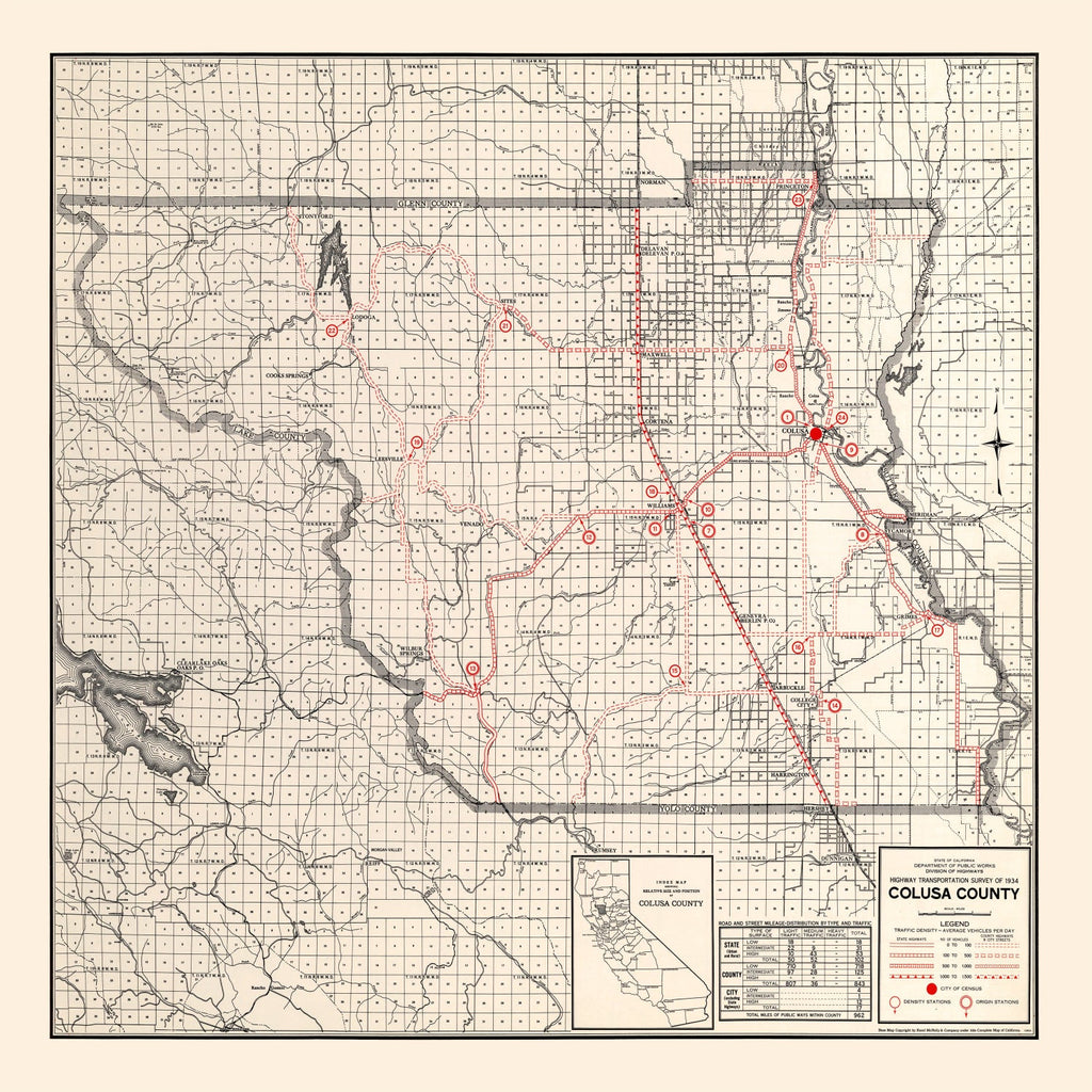 Vintage Map of Colusa County, California 1935