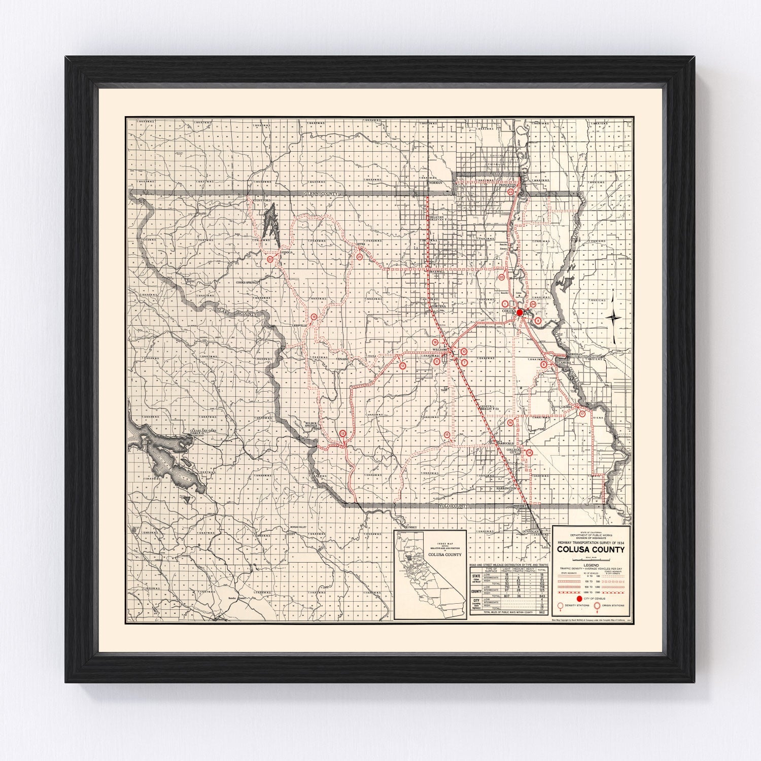Vintage Map of Colusa County, California 1935