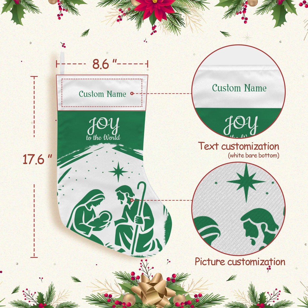 Personalizable Green Joy to the World Christmas Stocking (Made in USA)