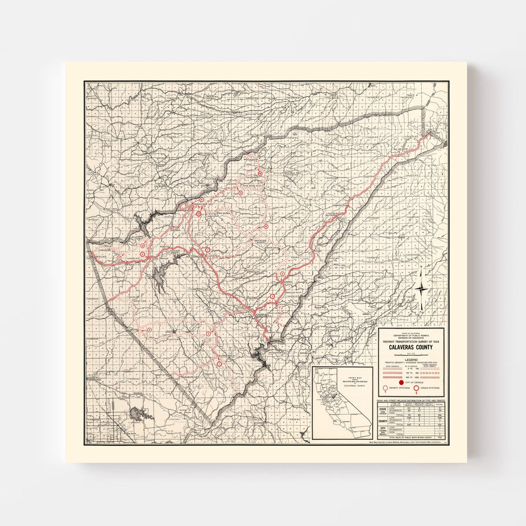 Vintage Map of Calaveras County, California 1935