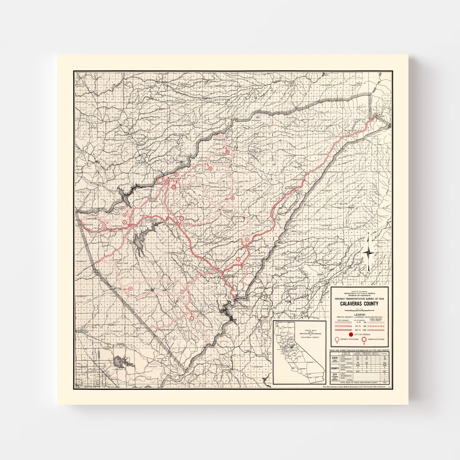 Vintage Map of Calaveras County, California 1935