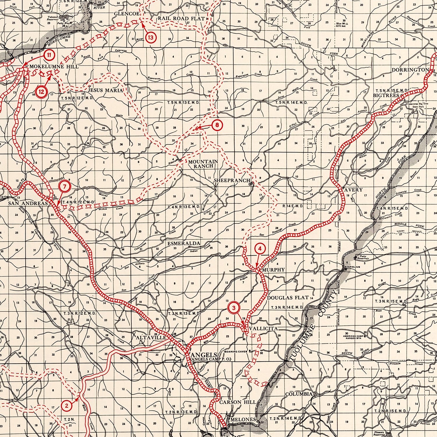 Vintage Map of Calaveras County, California 1935