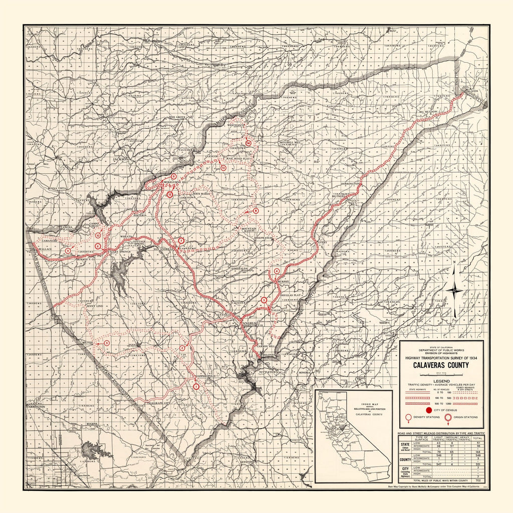 Vintage Map of Calaveras County, California 1935