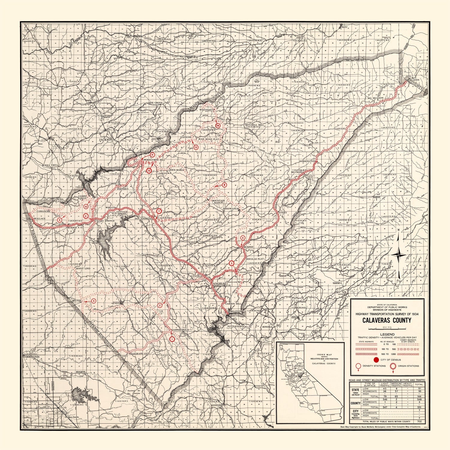 Vintage Map of Calaveras County, California 1935