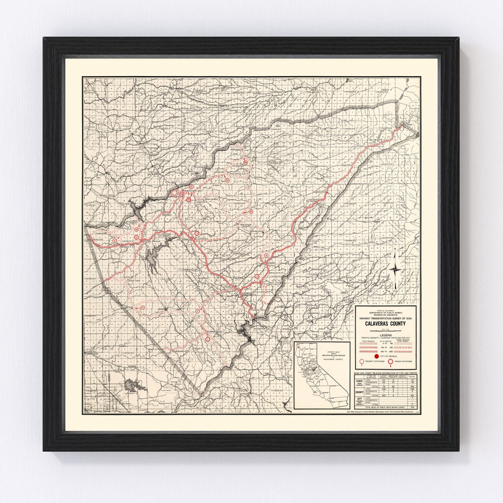 Vintage Map of Calaveras County, California 1935
