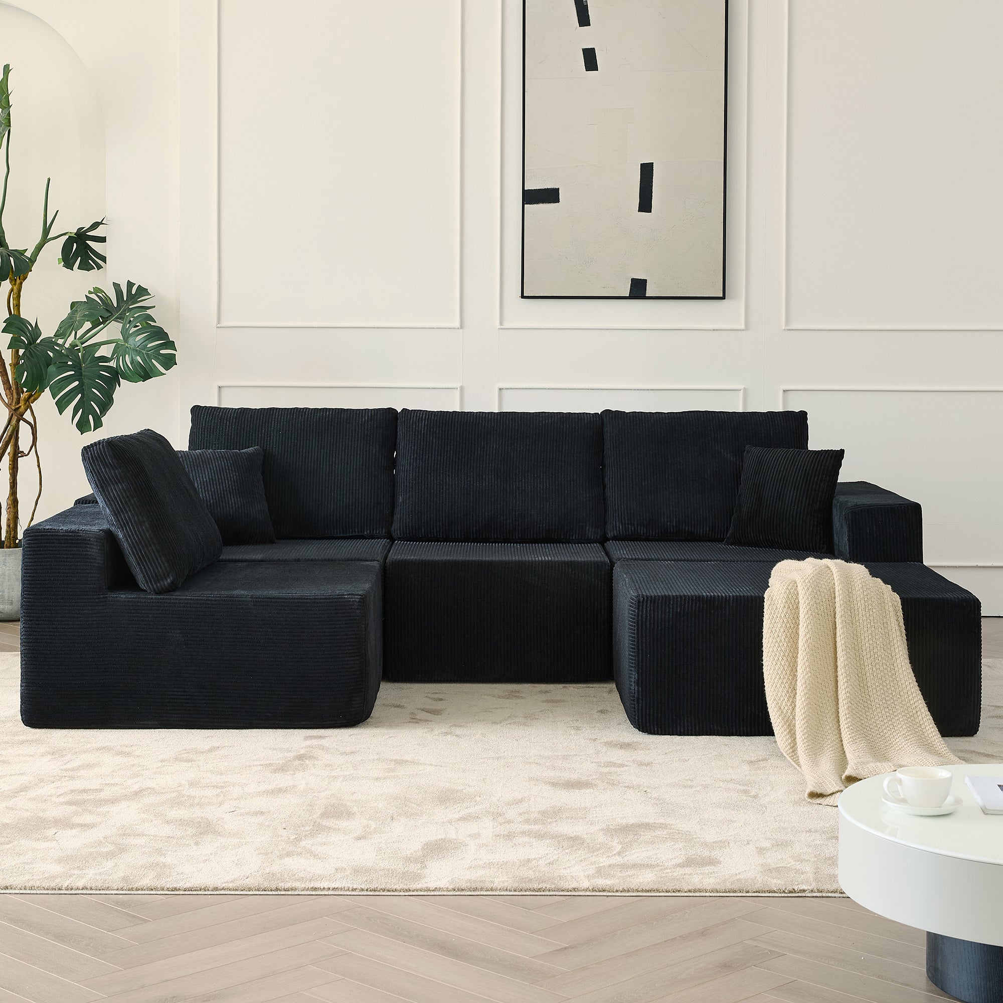 139.3' Modular Sectional Sofa,Boneless Couch, No Assembly,Cloud couch with Ottoman & 2 Pillows, Perfect for Living Rooms and Bedrooms