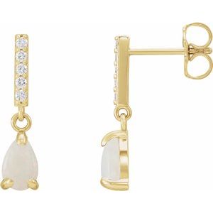 14K Yellow Gold Natural White Opal & .08 CTW Natural Diamond Earrings