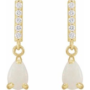 14K Yellow Gold Natural White Opal & .08 CTW Natural Diamond Earrings