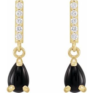 14K Yellow Gold Natural Black Onyx & .08 CTW Natural Diamond Earrings