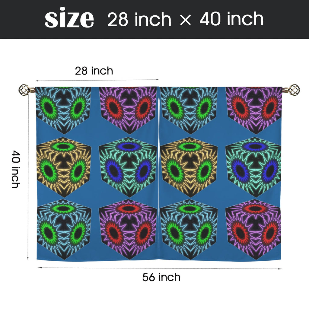 Colorful Cubes Blue Window Curtains - 5 Sizes Available