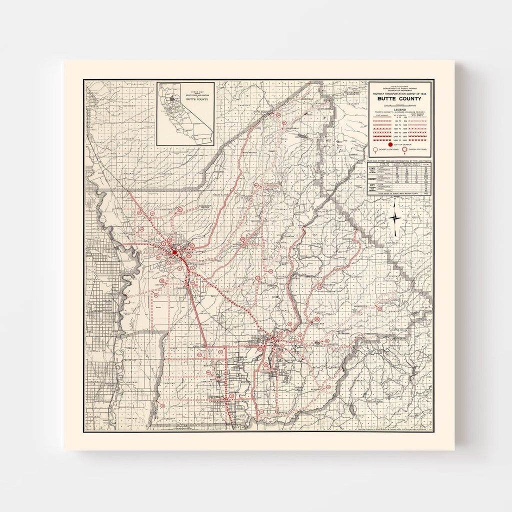Vintage Map of Butte County, California 1935