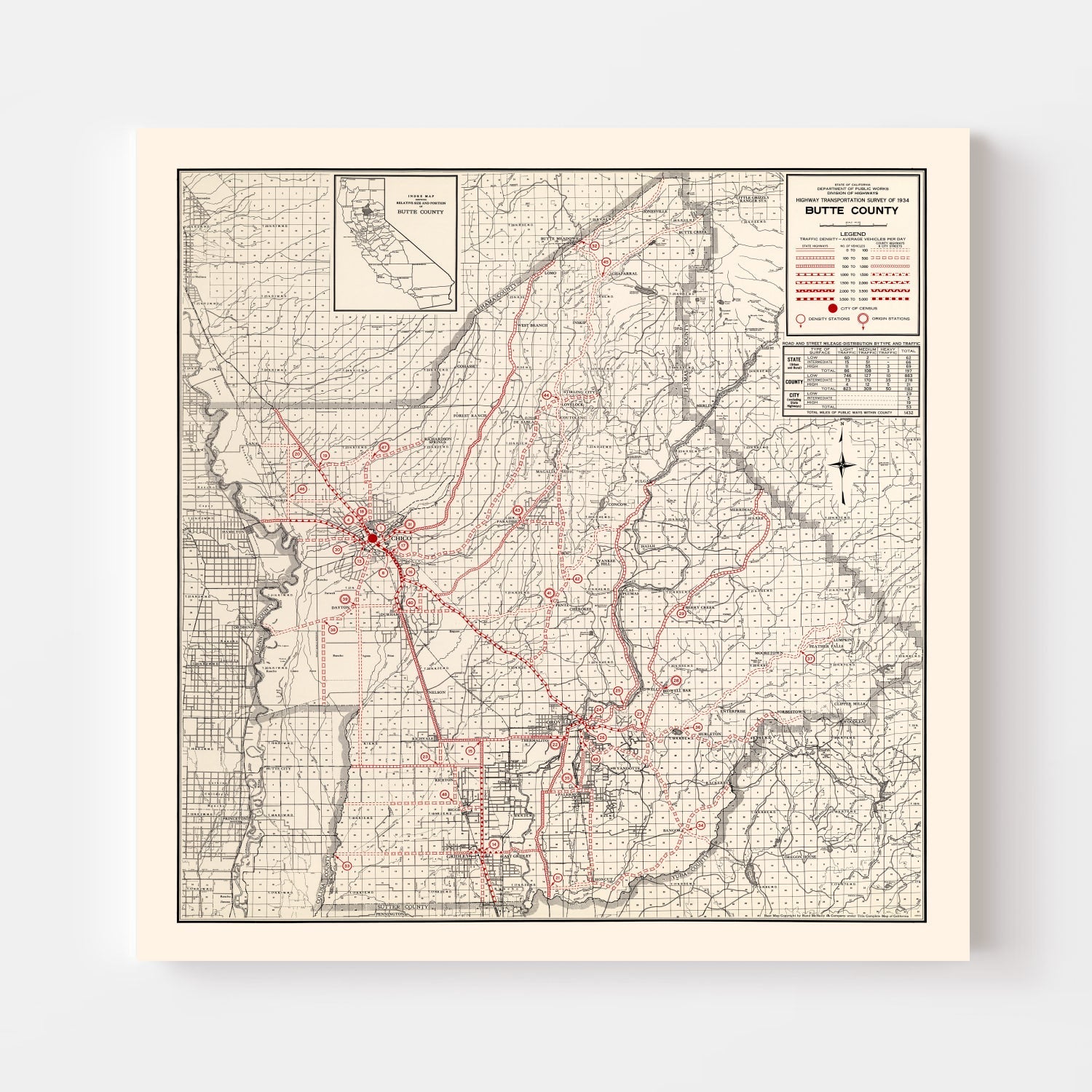 Vintage Map of Butte County, California 1935