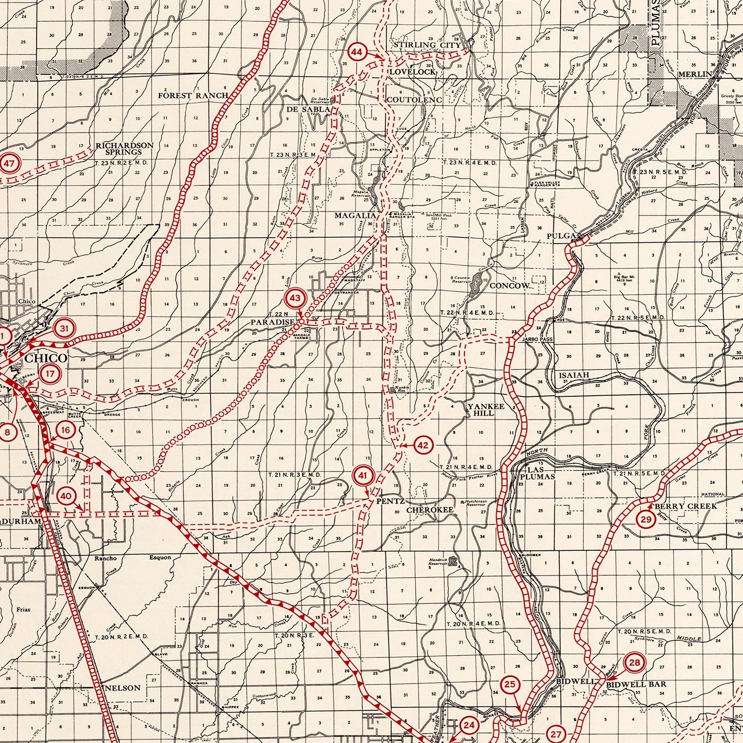Vintage Map of Butte County, California 1935