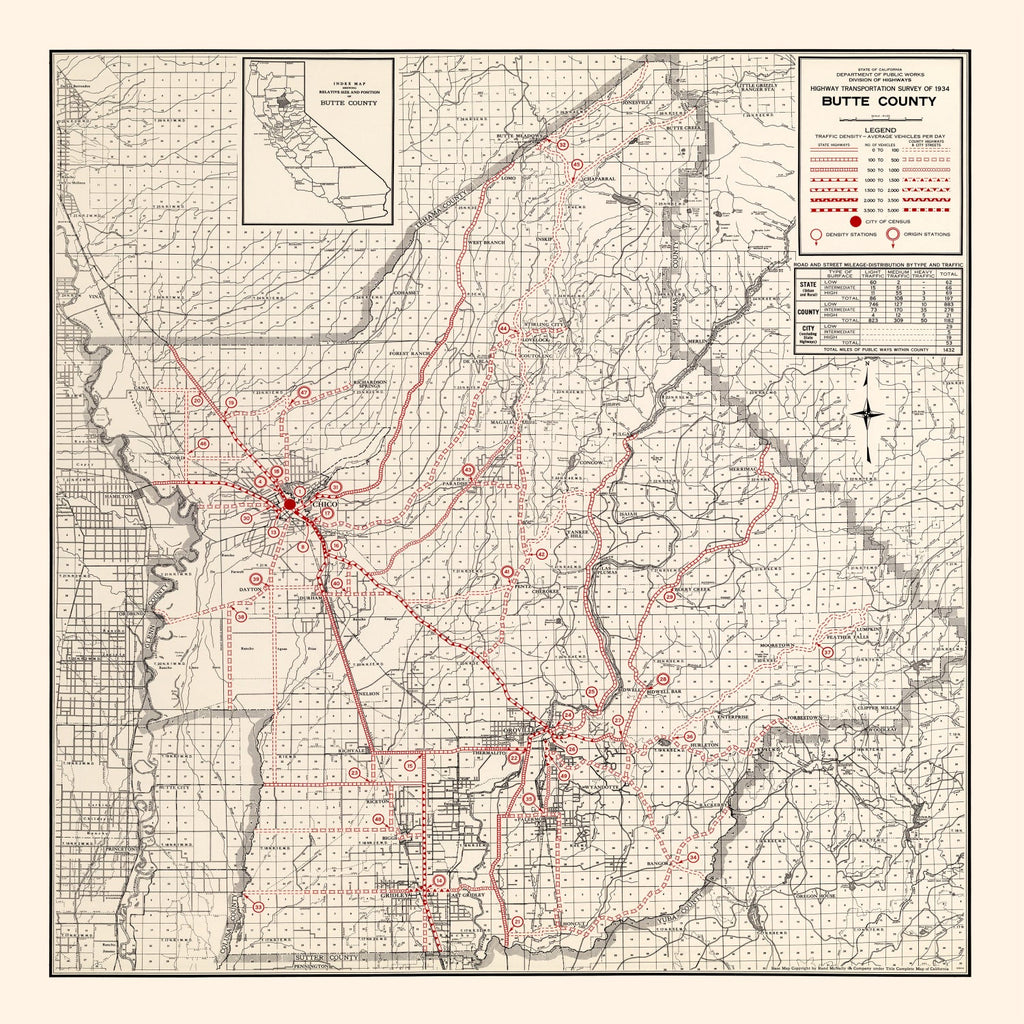 Vintage Map of Butte County, California 1935