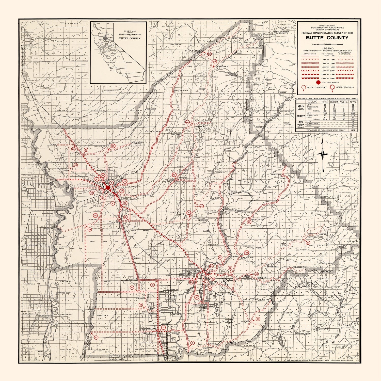 Vintage Map of Butte County, California 1935