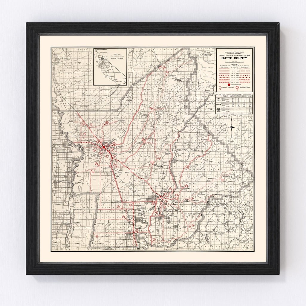 Vintage Map of Butte County, California 1935