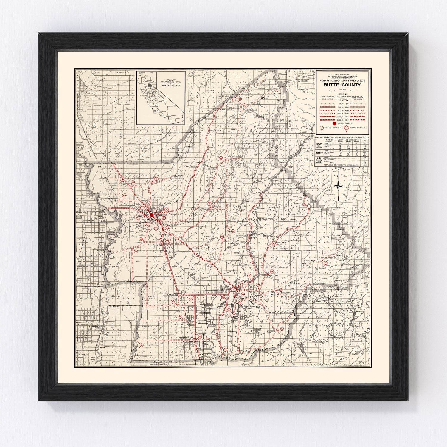 Vintage Map of Butte County, California 1935