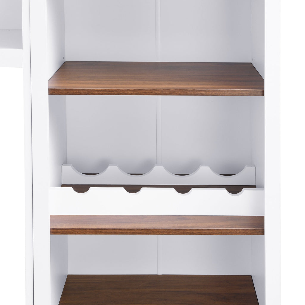 ON-TREND Farmhouse 4-Piece Entertainment Wall Unit Set with Bookshelf for TVs Up to 70', Walnut TV Stand with Adjustable Shelves, Mid-Century Large Media Console with Wine Rack for Living Room, White