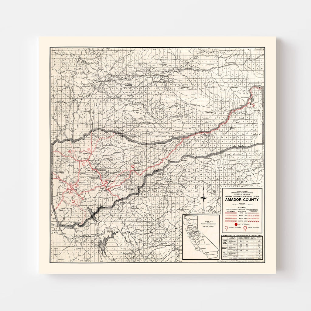 Vintage Map of Amador County, California 1935