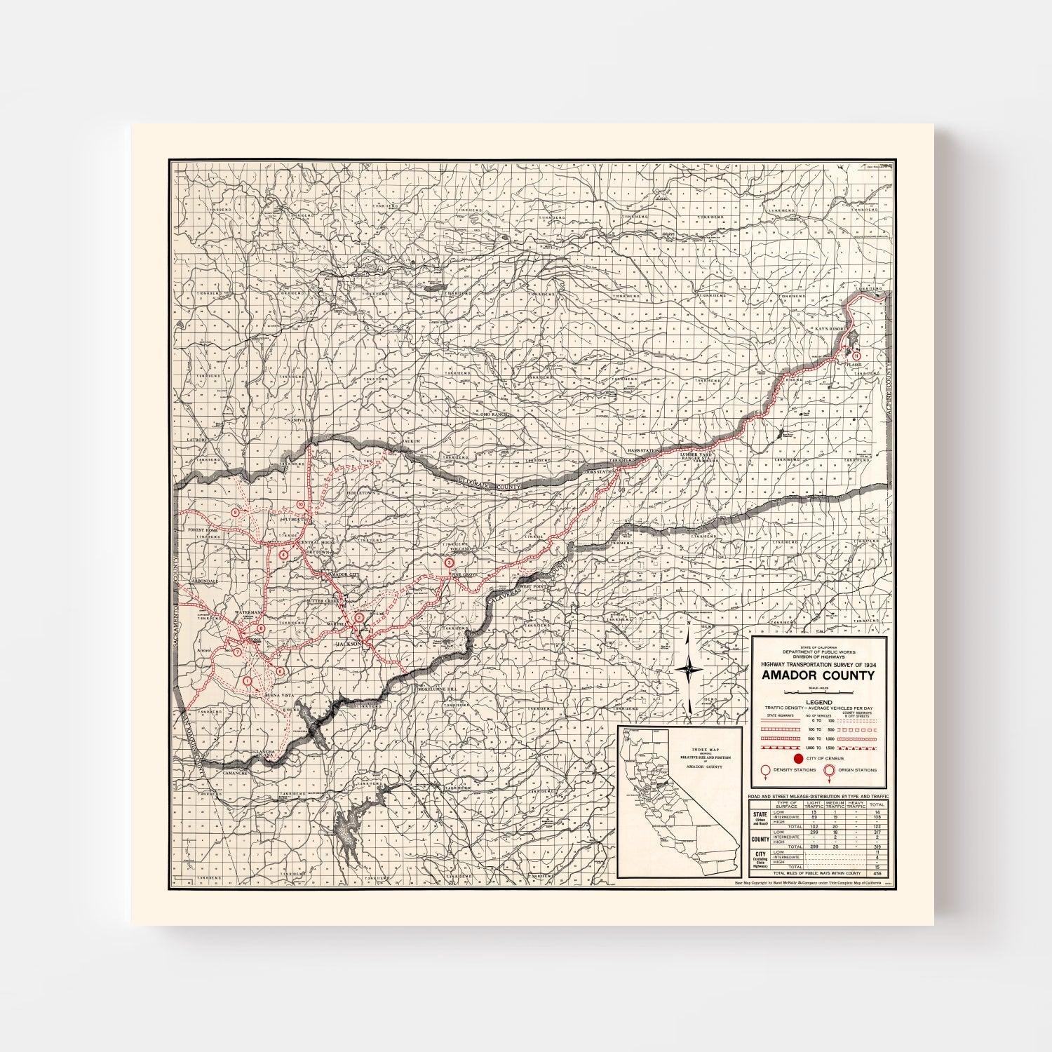Vintage Map of Amador County, California 1935