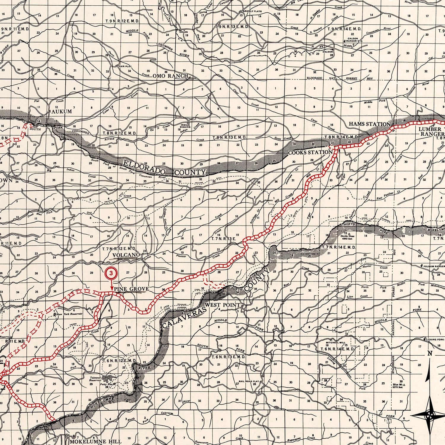 Vintage Map of Amador County, California 1935