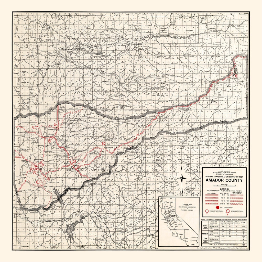 Vintage Map of Amador County, California 1935