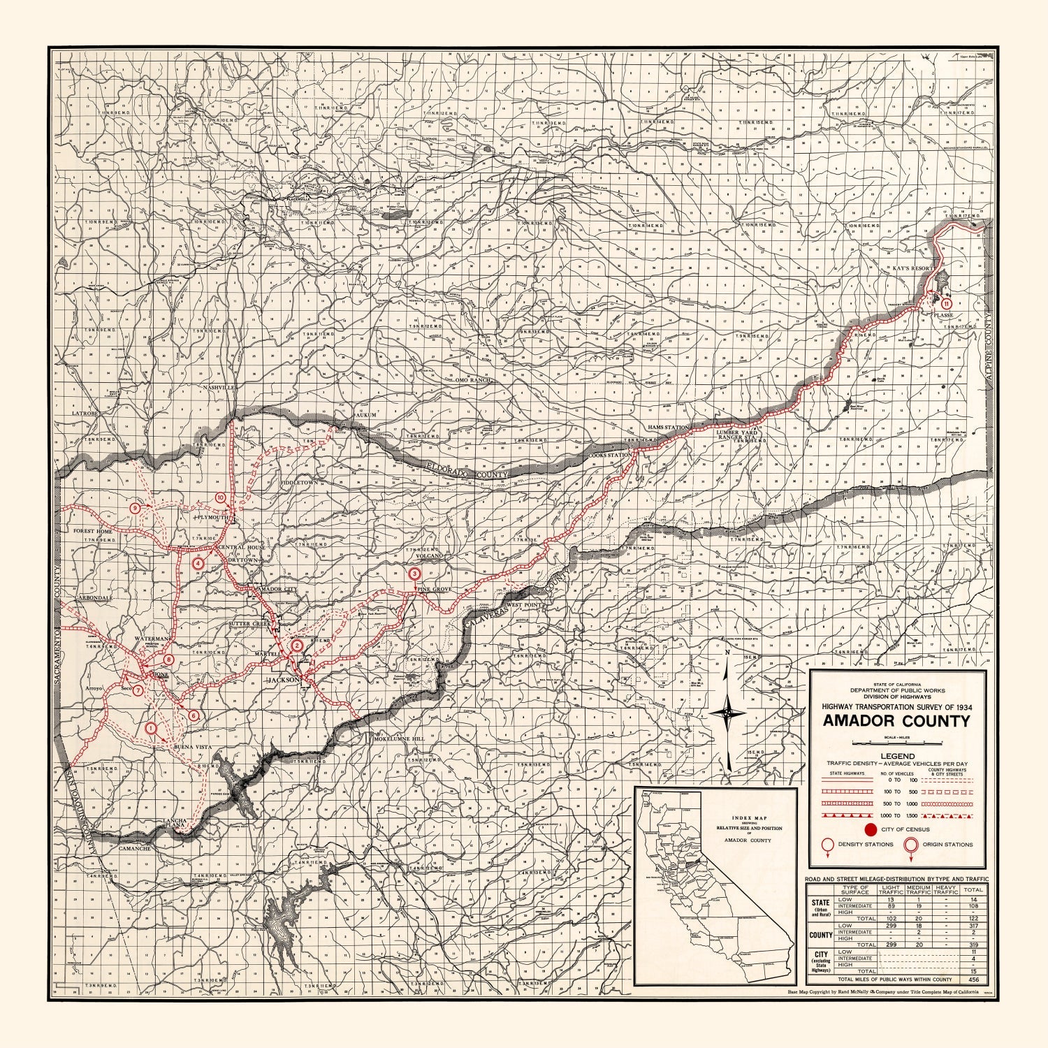 Vintage Map of Amador County, California 1935