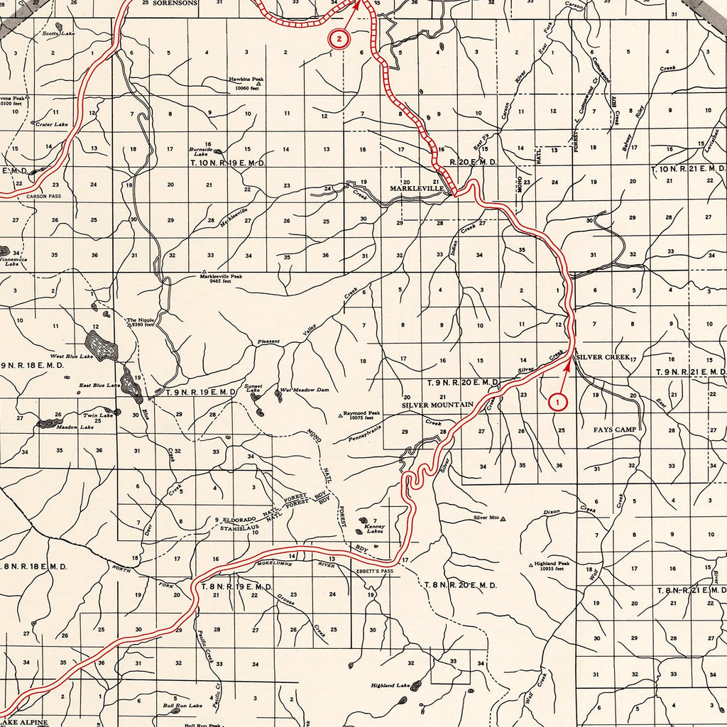 Vintage Map of Alpine County, California 1935
