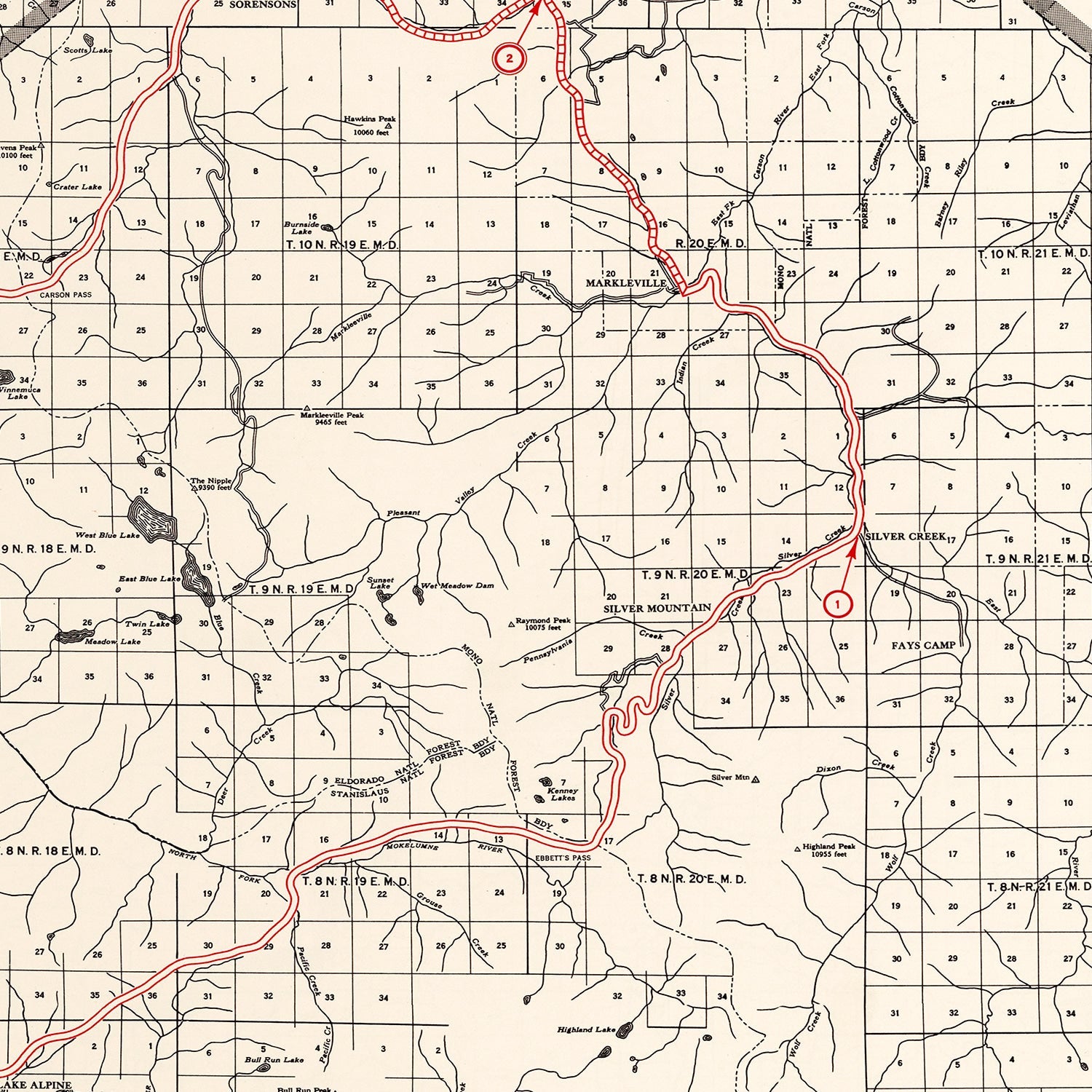 Vintage Map of Alpine County, California 1935