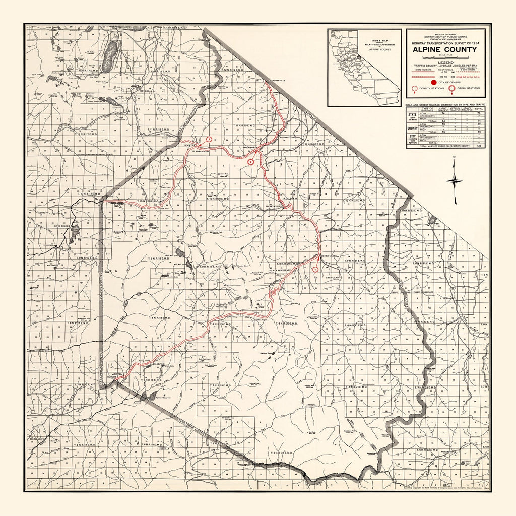 Vintage Map of Alpine County, California 1935