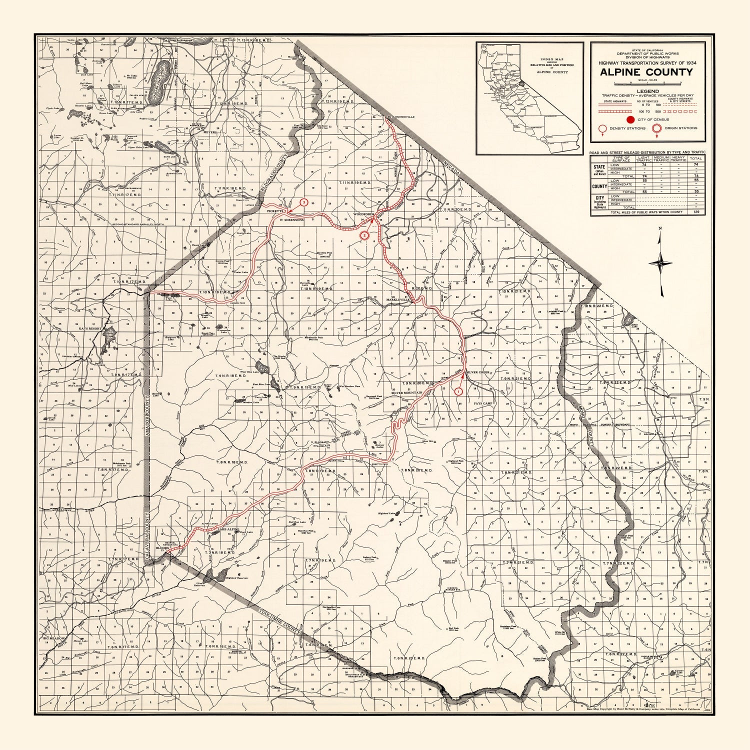 Vintage Map of Alpine County, California 1935