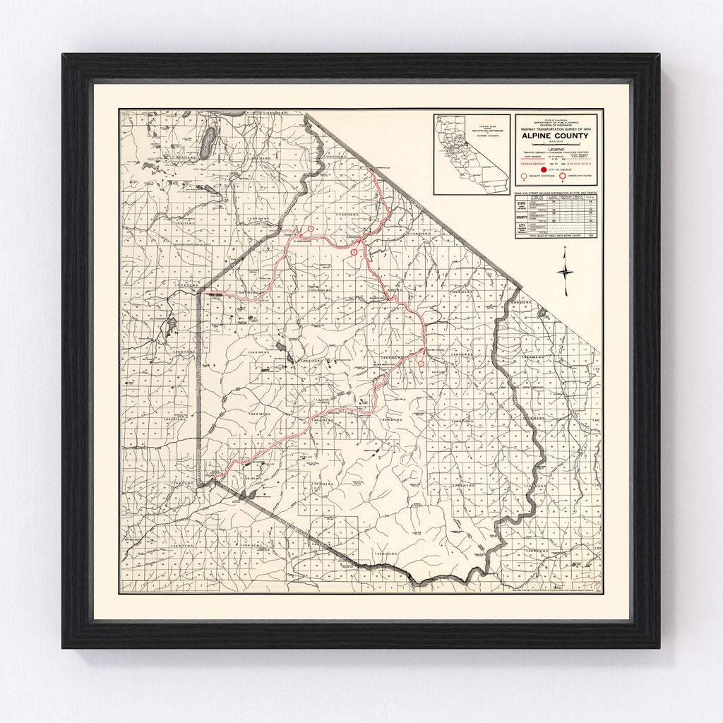 Vintage Map of Alpine County, California 1935
