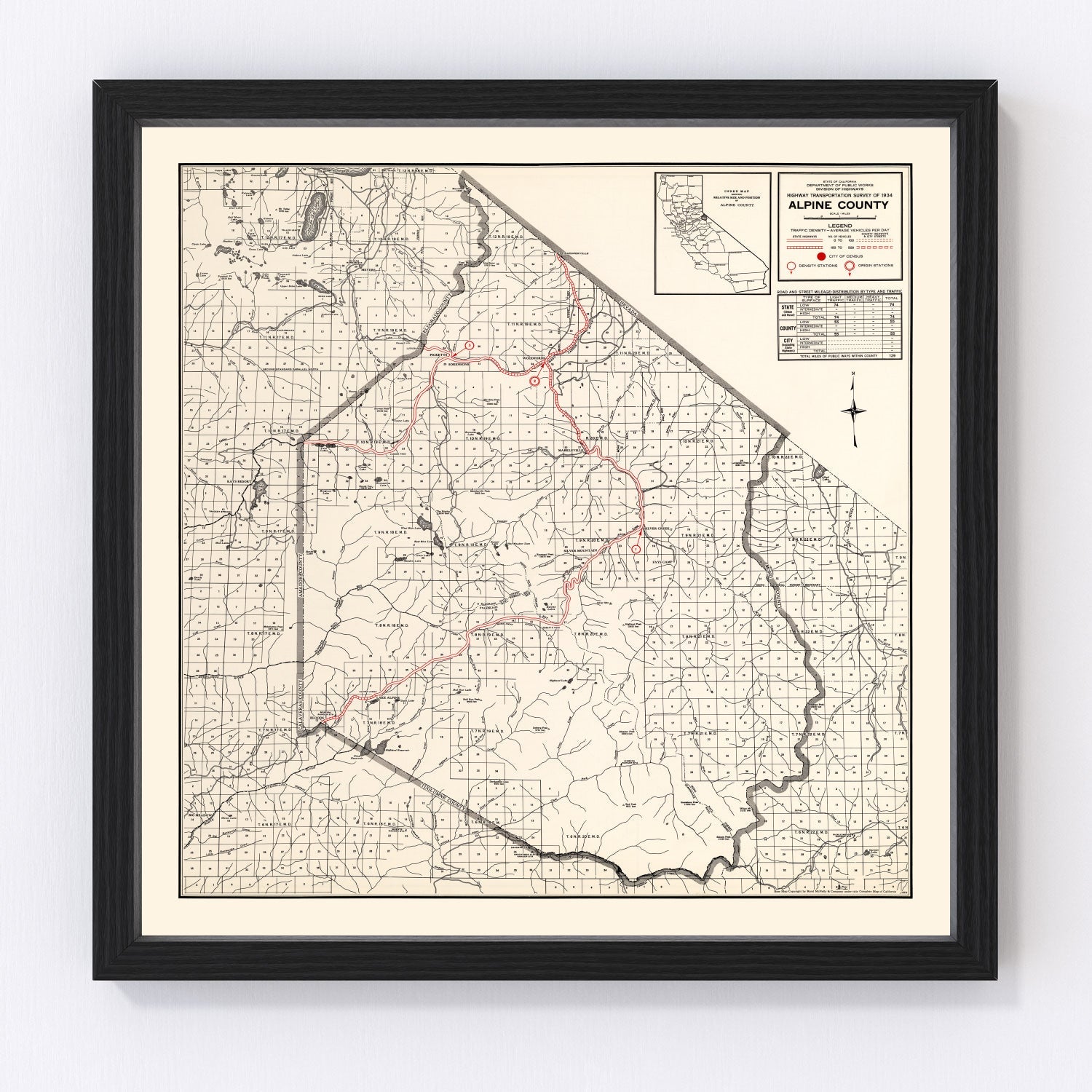 Vintage Map of Alpine County, California 1935