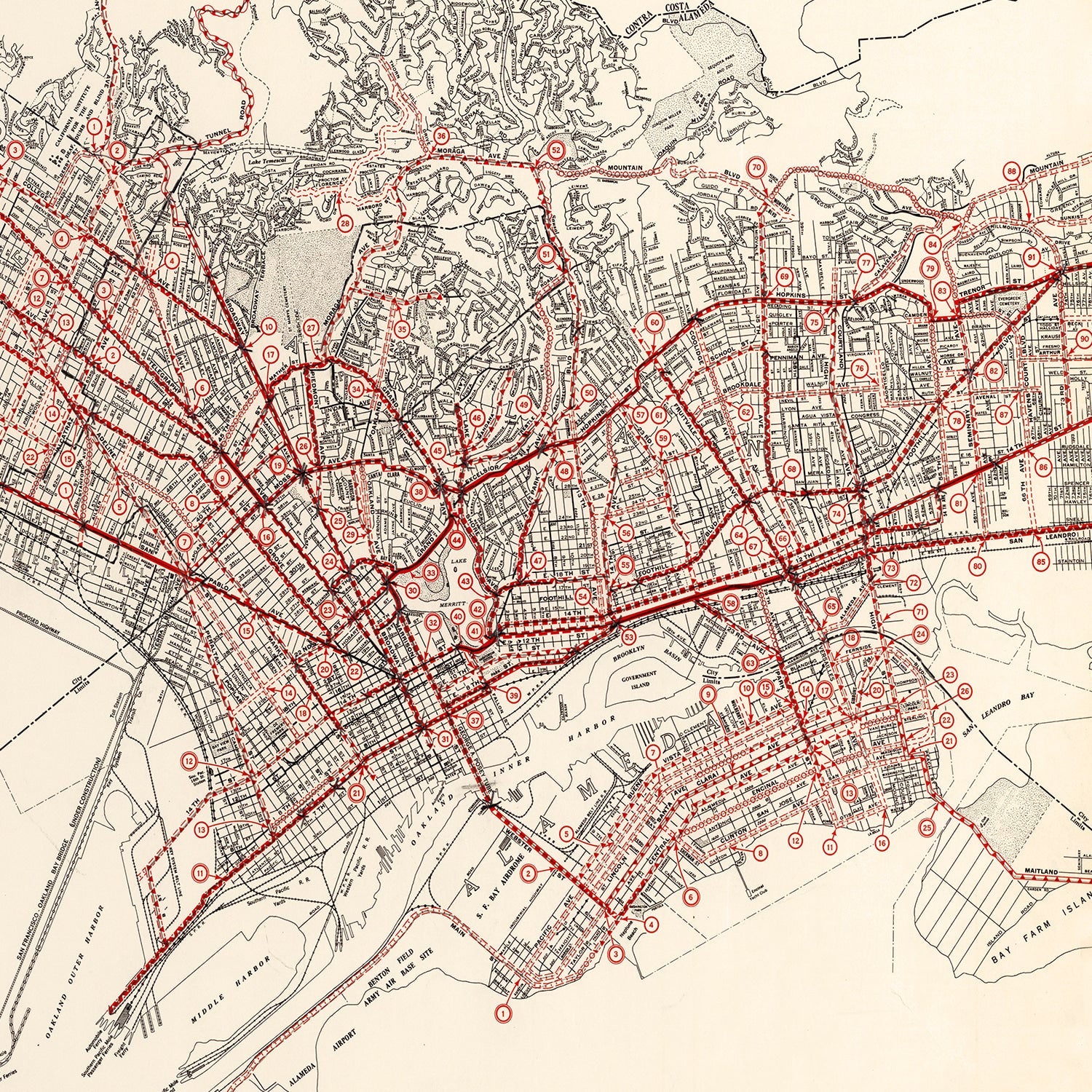 Vintage Map of Oakland, California 1935