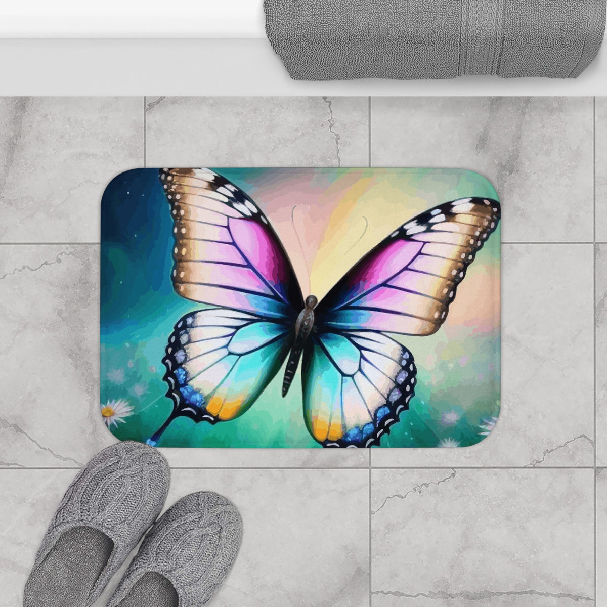 Beautiful Butterfly Bath Mat - Colorful Floor Rug for Nature Lovers