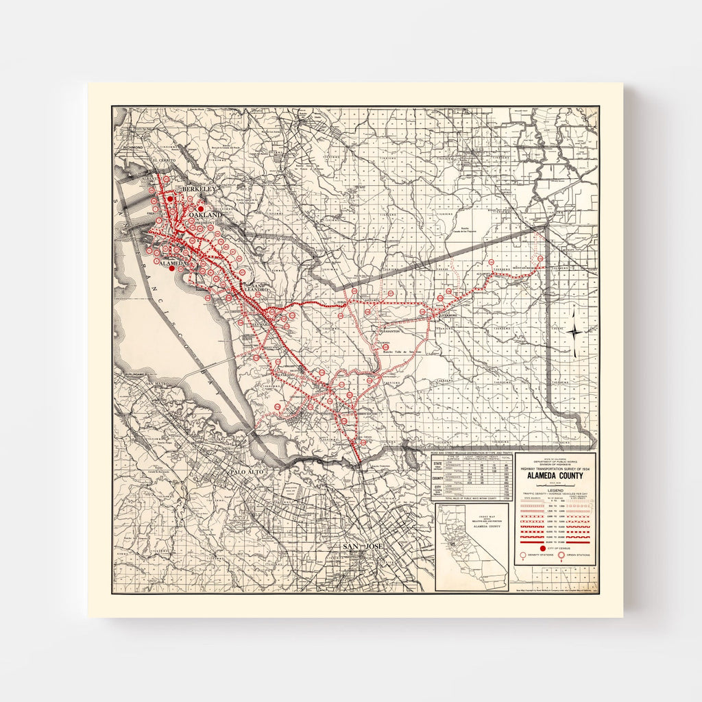 Vintage Map of Alameda County, California 1935