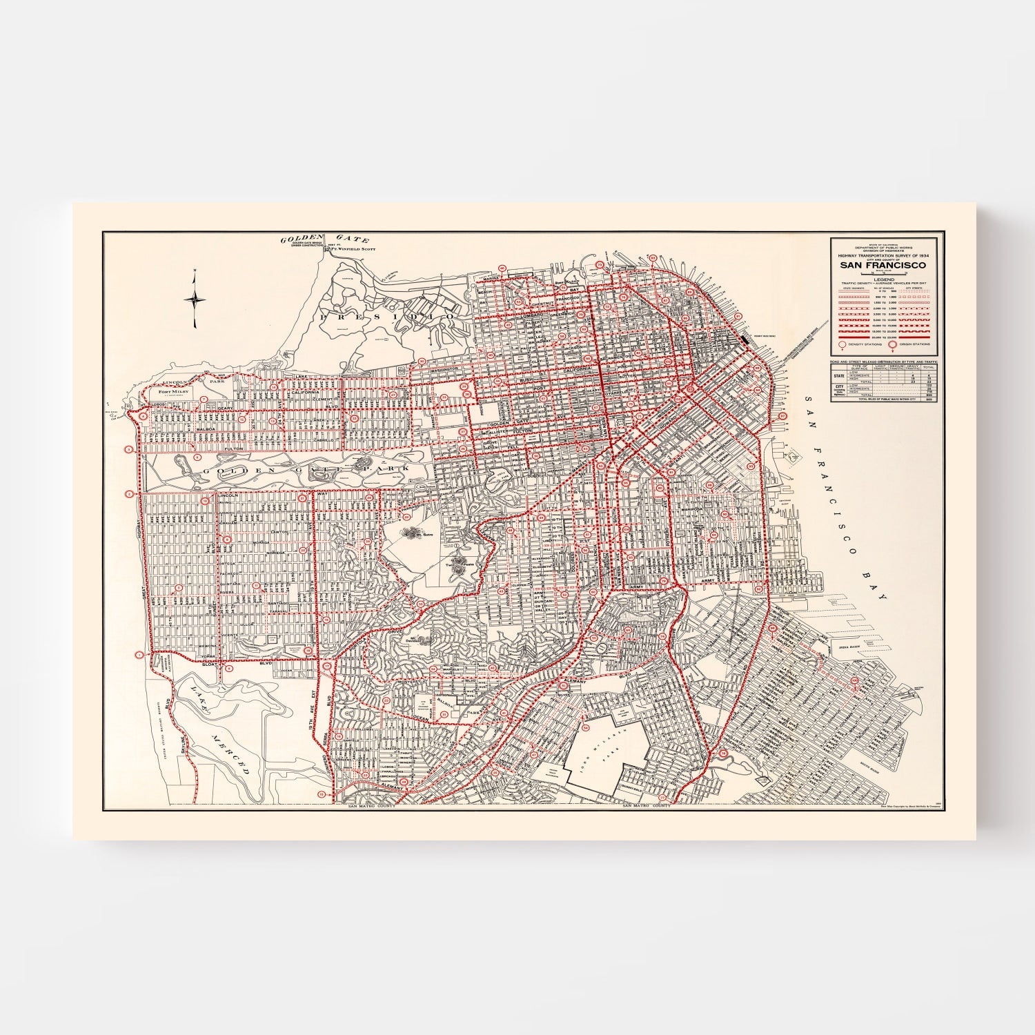 Vintage Map of San Francisco County, California 1935