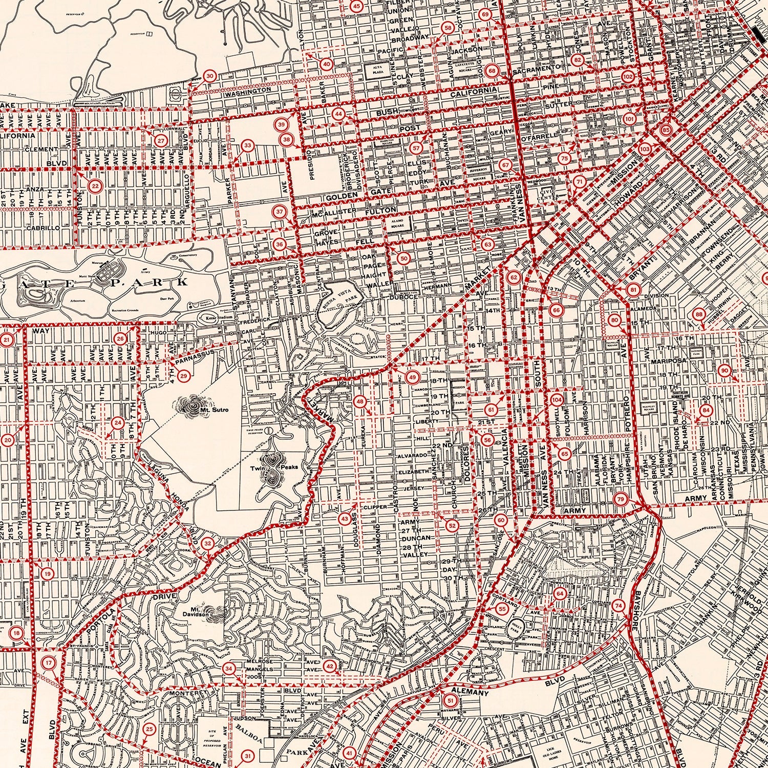 Vintage Map of San Francisco County, California 1935