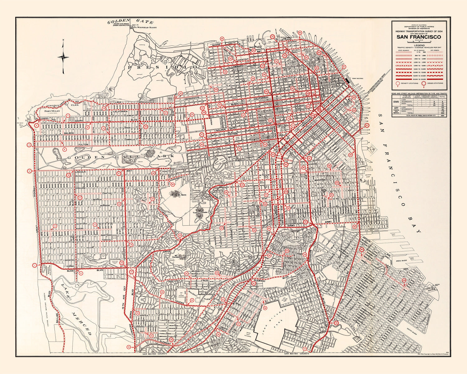 Vintage Map of San Francisco County, California 1935