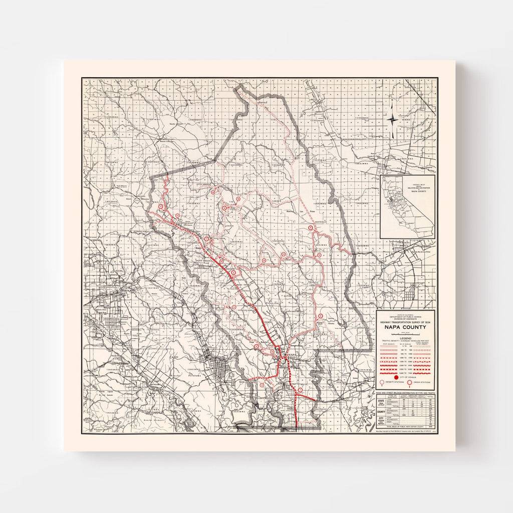 Vintage Map of Napa County, California 1935